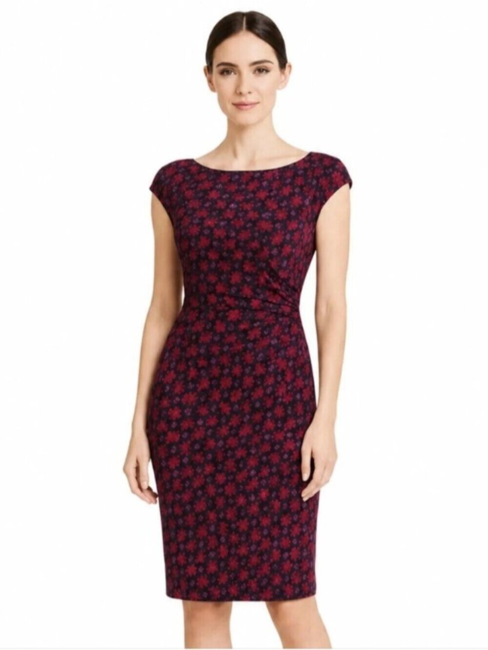 Lauren Ralph Lauren Black & Pink Side-Ruched Sleeveless Sheath Dress